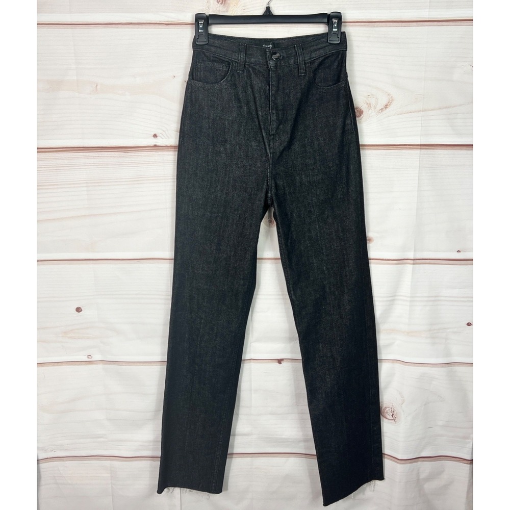 Theory‎ Jeans Womens 24 Black Straight Leg Denim Raw Hem High Rise 5 Pocket